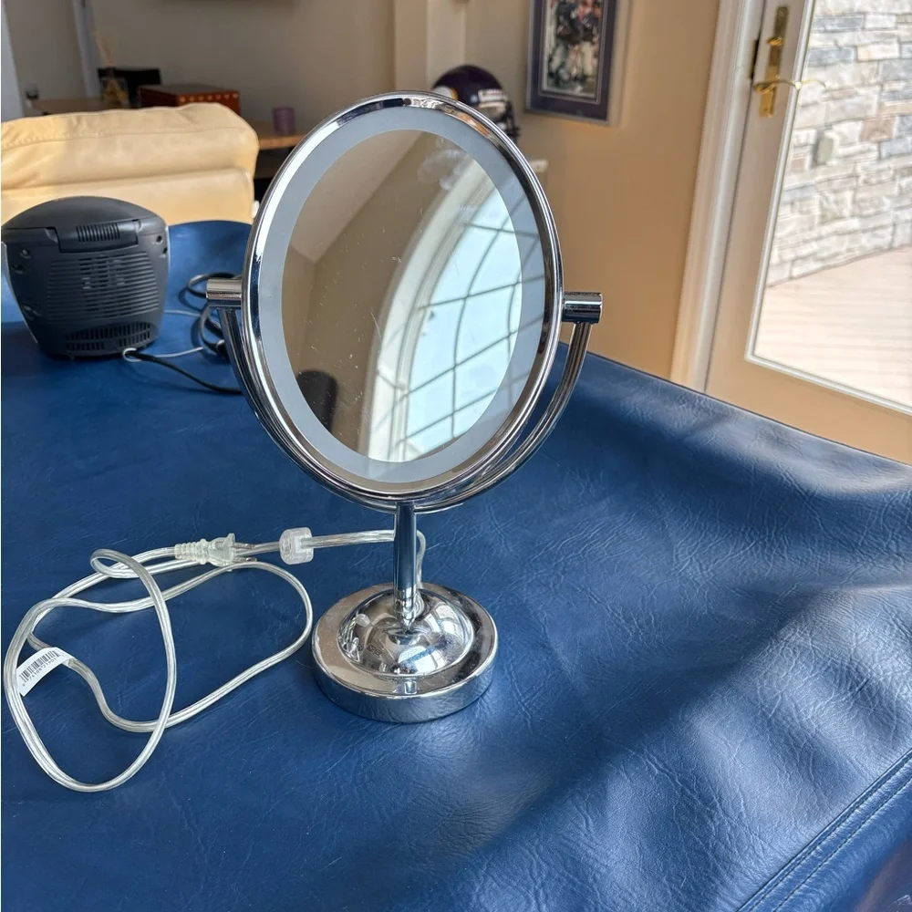 Illuminated Silver Vanity Mirror